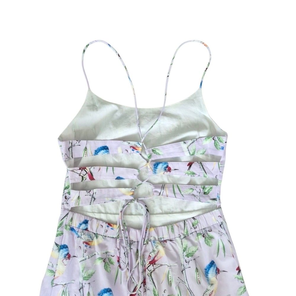 NWT Hilary Macmillan Lace Up Back Cotton Midi Dress Tropical Birds Print - Picture 6 of 8